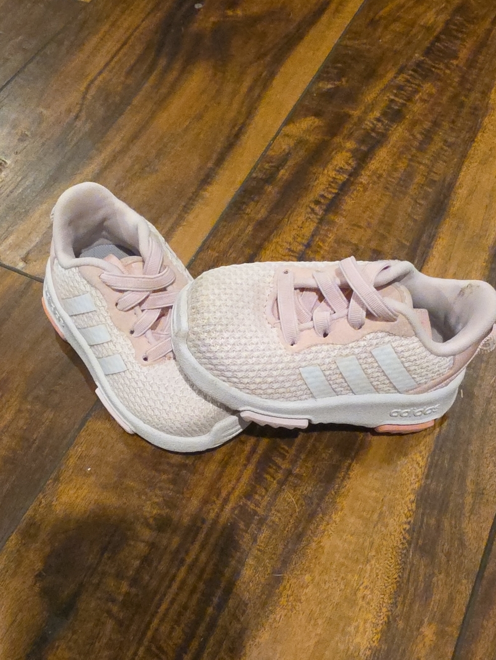 Adidas Pink Knit Sneaker with White Stripes